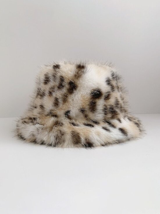 Contemporary fall winter warm plush faux fur leopard print bucket hat main image 6